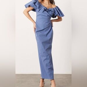 ASOS edition off the shoulder rushed puff sleeve maxi